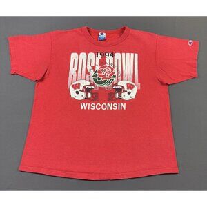 Rare Vintage 90s Champion Wisconsin Rose Bowl NCAA Football Red Shirt XL
